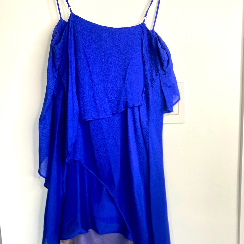 Silk flowy dress mini in blue